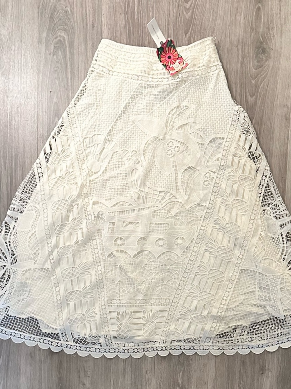 NWT Farm Rio for Anthropologie - White Guipure Lace Maxi Skirt